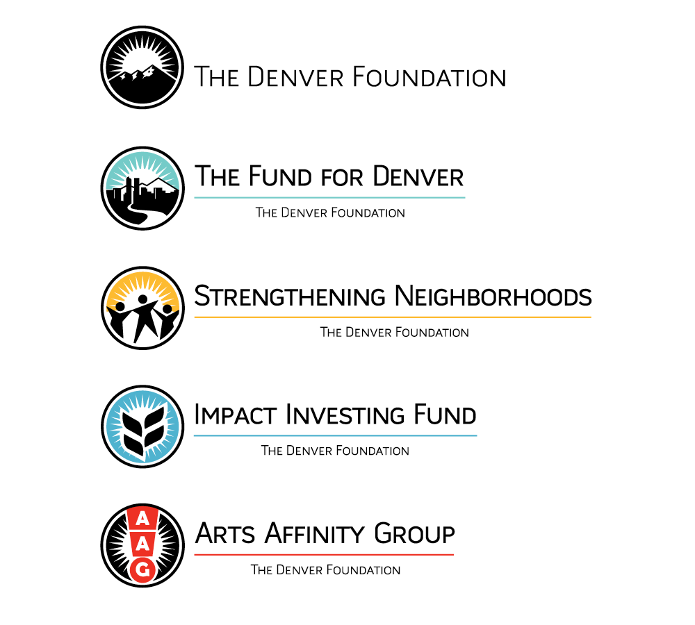 Logos for The Denver Foundation at four of it's funds and programs