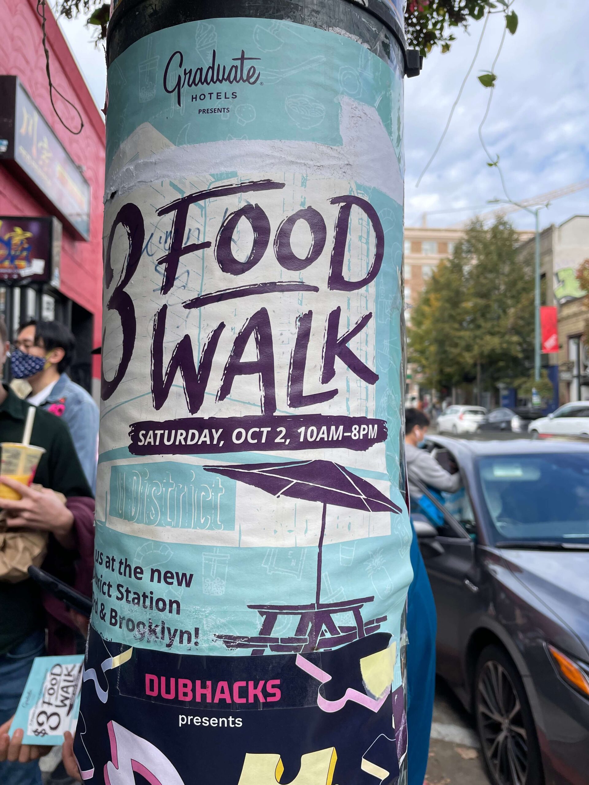U District $3 Food Walk poster on a light pole
