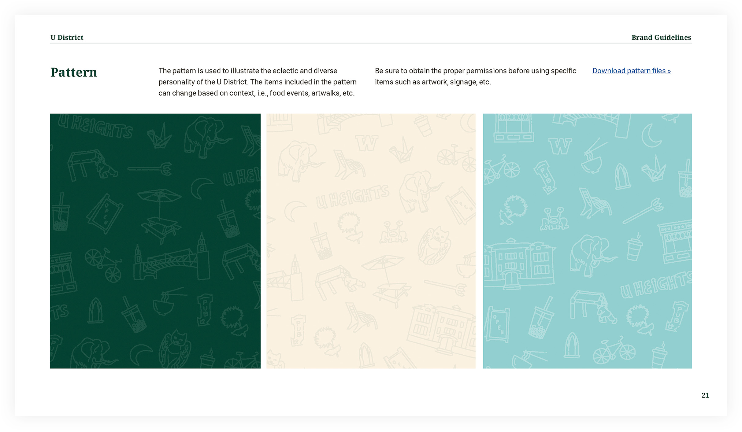 U District icons page in brand guidelines